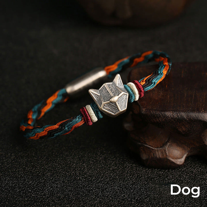 Pulsera de cuerda con nudo de reencarnación colorida, protección del zodíaco chino, Año del Dragón, plata de ley 999 hecha a mano con Buddha Stones