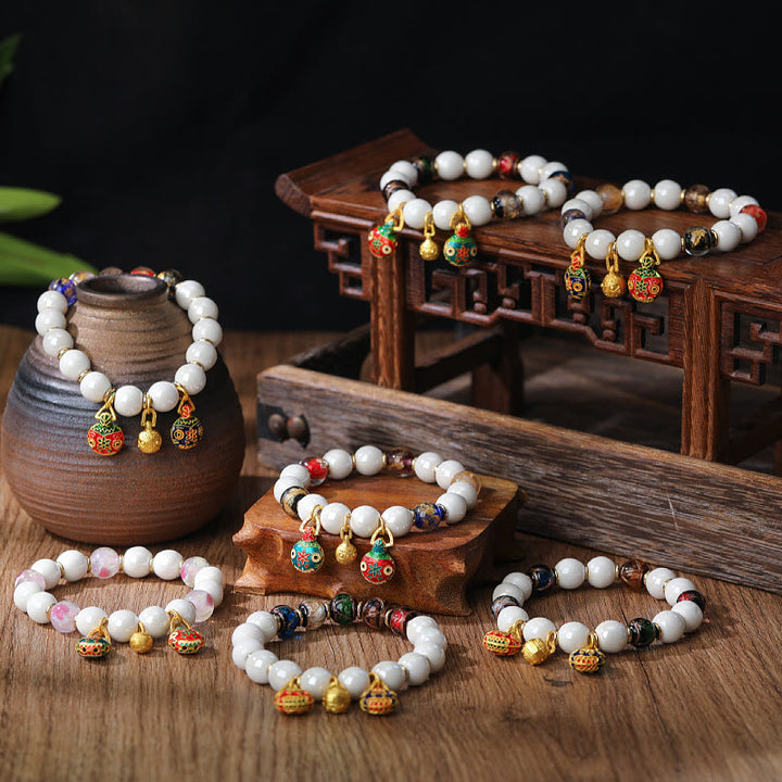 Pulsera de la suerte con cuentas de porcelana coloridas de cristal Liuli, amuleto de la familia de la bestia tragadora de oro con Buddha Stones