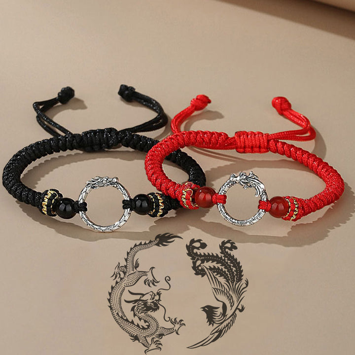 Pulsera de plata de ley 925 hecha a mano con Buddha Stones , año del dragón, Fénix, hebilla de la paz, pulsera para pareja de la suerte