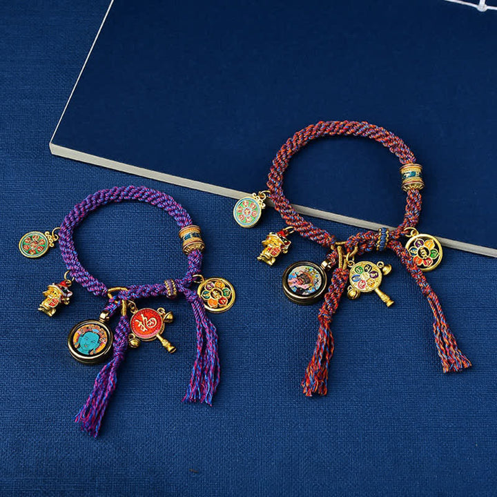 Pulsera tibetana verde Tara Zakiram diosa de la riqueza Thangka suerte trenzada