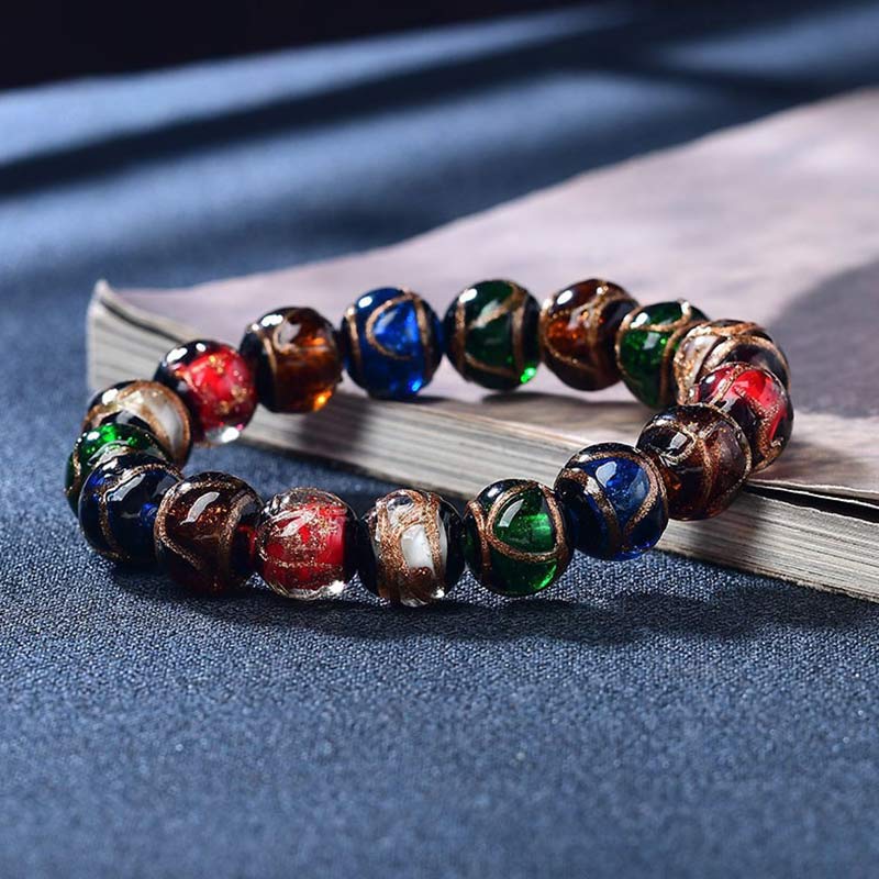 Pulsera de la suerte con cuentas de cristal de Liuli de colores y Buddha Stones - image 3