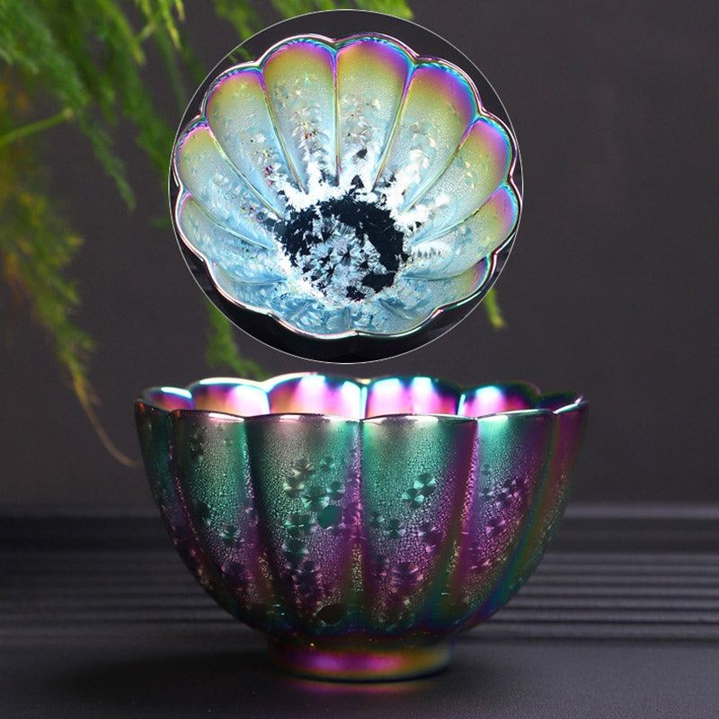 Taza de té de cerámica Jianzhan, cuenco de té de Kung Fu con Buddha Stones, Color arcoíris