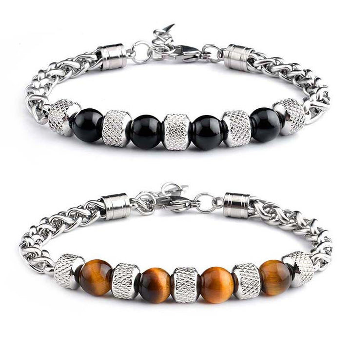 Pulsera de coraje con cuentas de ojo de tigre de ónix negro y Buddha Stones