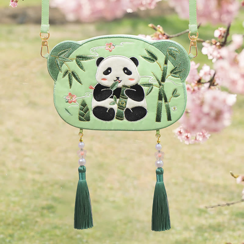 Bordado de Buddha Stones, Panda de la suerte, gato, Shiba Inu, ciervo, conejo, zorro, flor, Animal bonito, Hanfu, bolso cruzado, bolso de hombro