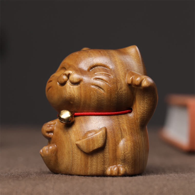 Buddha Stones Sándalo Verde Pequeño Mini Lindo Gato de la Suerte Decoraciones de Paz - image 10