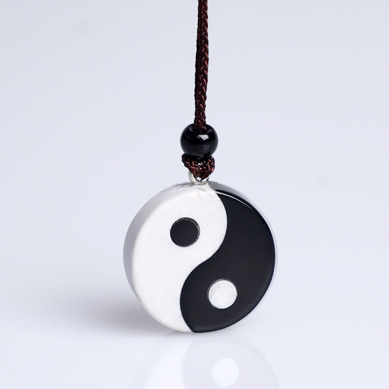 Buddha Stones Obsidiana negra natural Turquesa blanca Yin Yang Cumplimiento Fuerza Collar Colgante