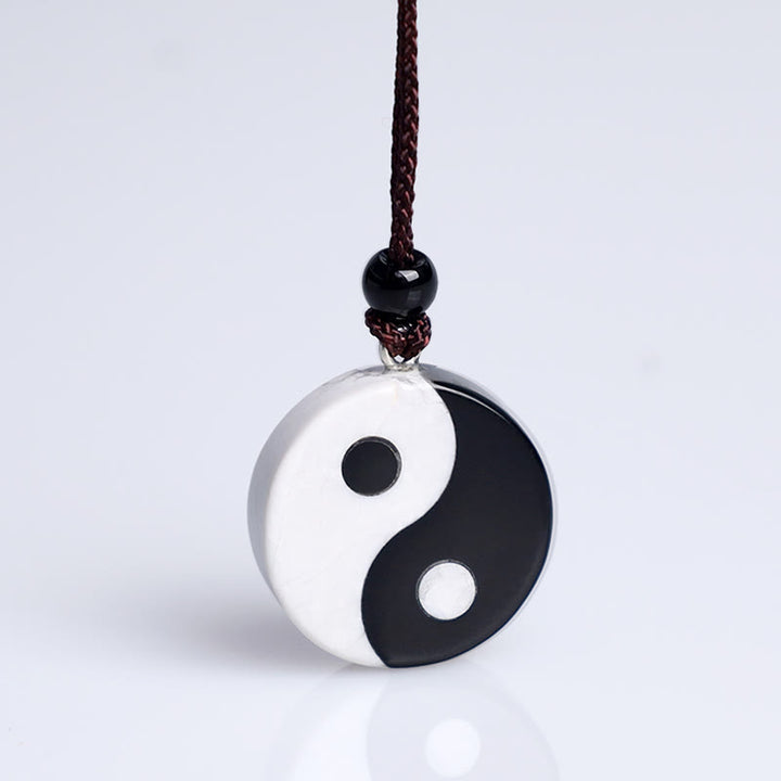 Buddha Stones Obsidiana negra natural Turquesa blanca Yin Yang Cumplimiento Fuerza Collar Colgante
