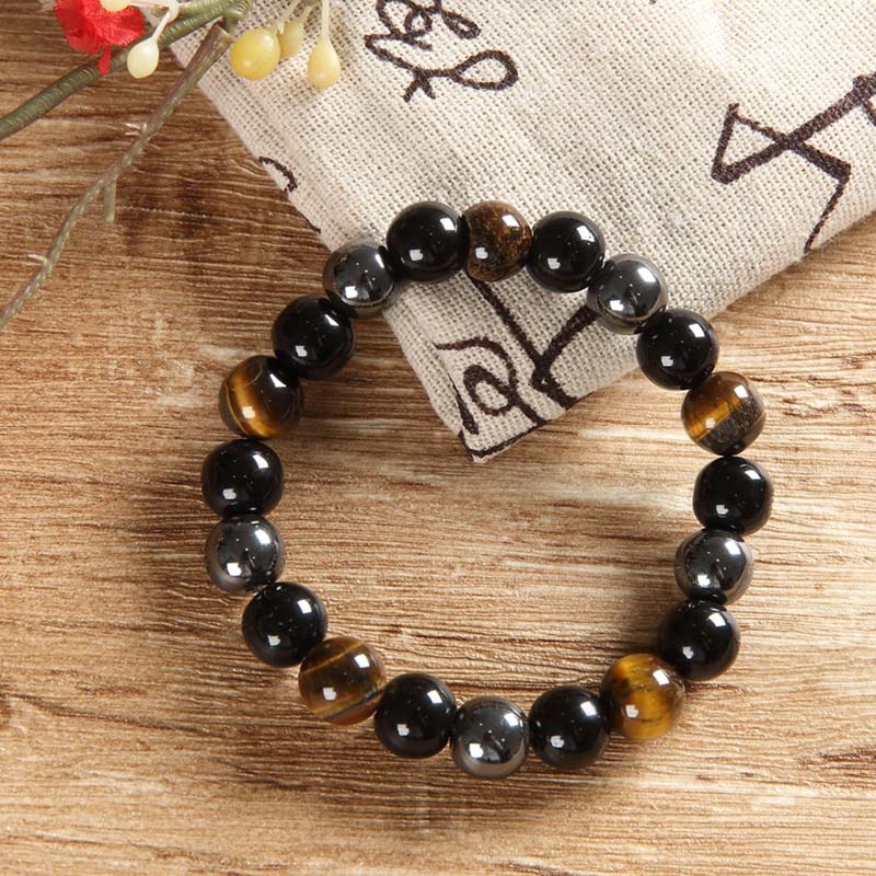 Juego de collar y pulsera con ojo de tigre tibetano con Buddha Stones