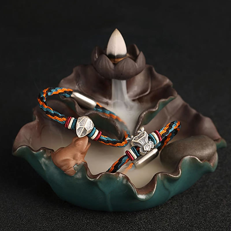 Pulsera de cuerda con nudo de reencarnación colorida, protección del zodíaco chino, Año del Dragón, plata de ley 999 hecha a mano con Buddha Stones