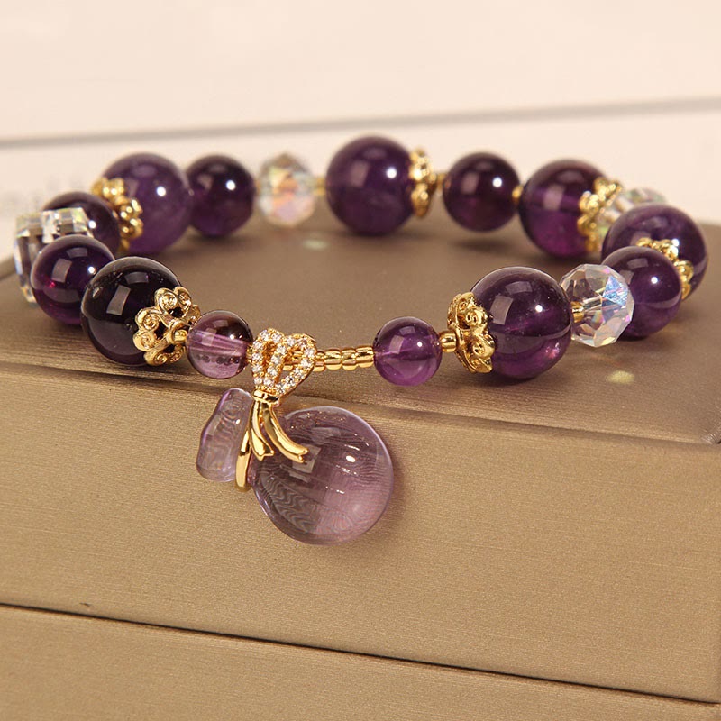 Pulsera positiva con dije para bolsa de dinero con cristal de amatista natural y Buddha Stones