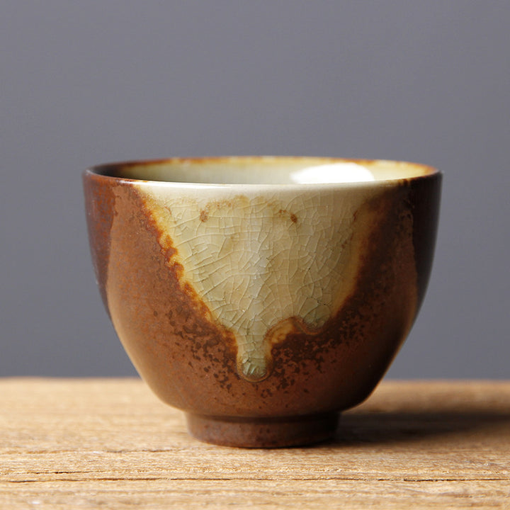 Buddha Stones Vintage marrón Beige horno cambio taza de té de cerámica Kung Fu taza de té tazón