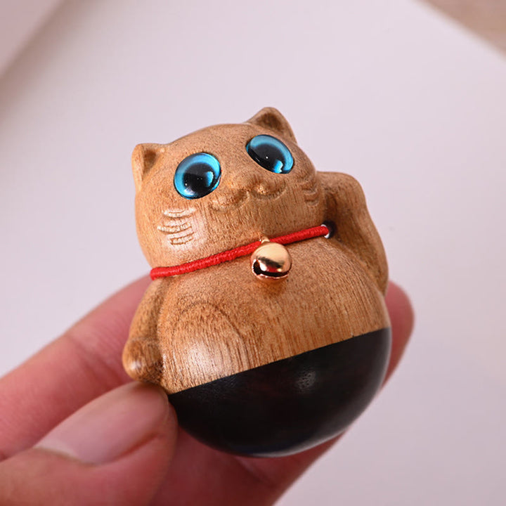 Buddha Stones Mini gato de la suerte gatito Phoebe Zhennan decoración de bendición de madera - image 3