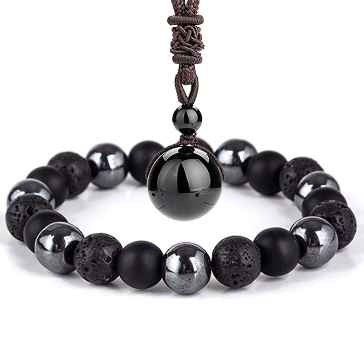 Juego de collar y pulsera con ojo de tigre tibetano con Buddha Stones