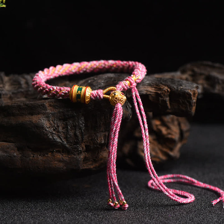 Pulsera de cuerda colorida con cuentas de rueda de oración de la suerte hecha a mano tibetana con Buddha Stones