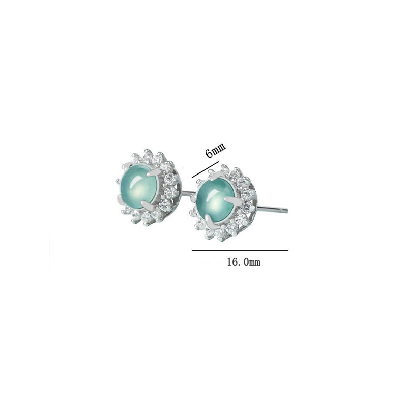 Pendientes de plata de ley 925 con Buddha Stones , redondos, jade, suerte, abundancia