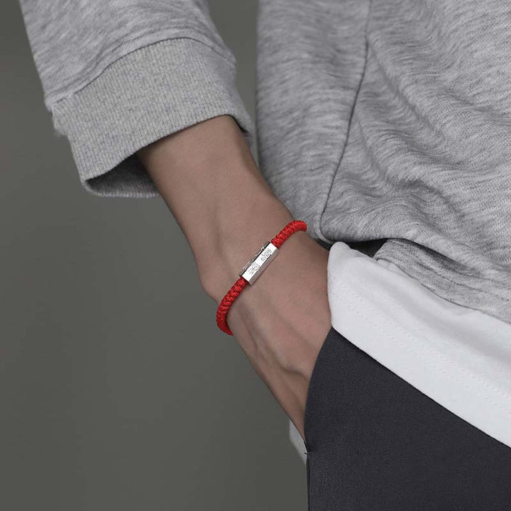 Pulsera de hilo de bendición con grabado de letras de plata de ley 925 con Buddha Stones - image 2