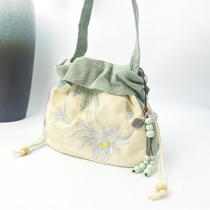 Buddha Stones Suzhou bordado Lotus Epiphyllum Magnolia algodón lino bolso bandolera bolso de hombro bolso