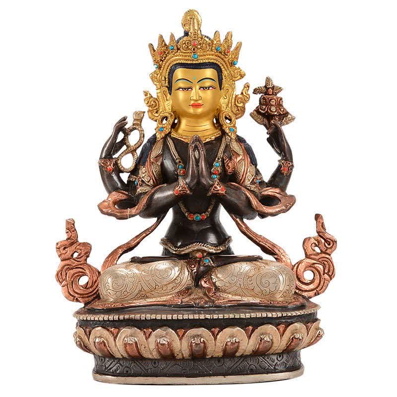 Decoración de estatua de cobre de protección Avalokitesvara de cuatro brazos Bodhisattva Chenrezig - image 15
