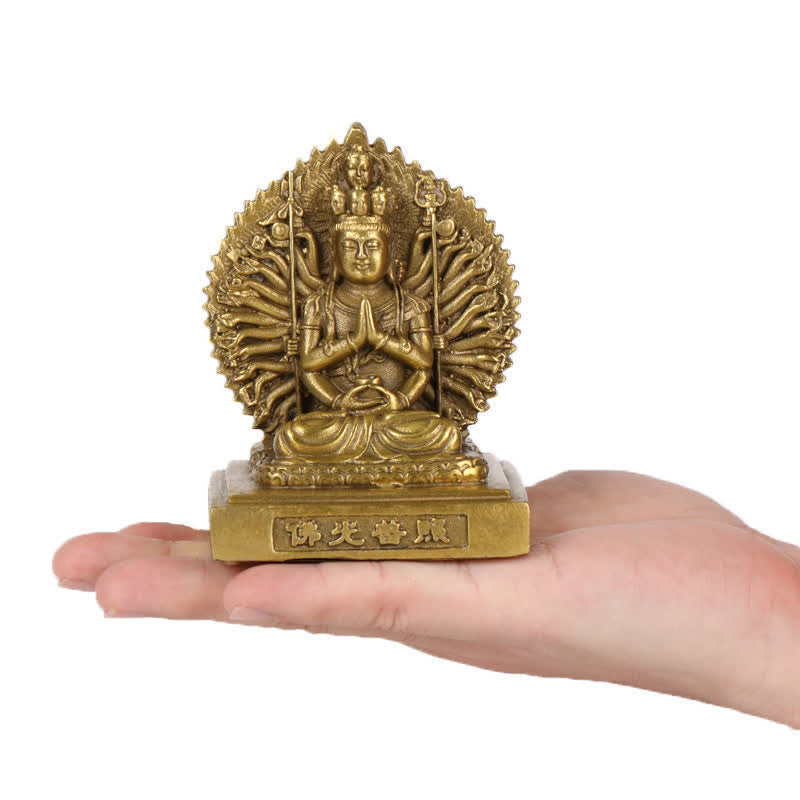 Chenrezig-estatuilla de Avalokitesvara de mil manos, protección de Bodhisattva Kuan Yin de doble cara, decoración de estatua de cobre sólido