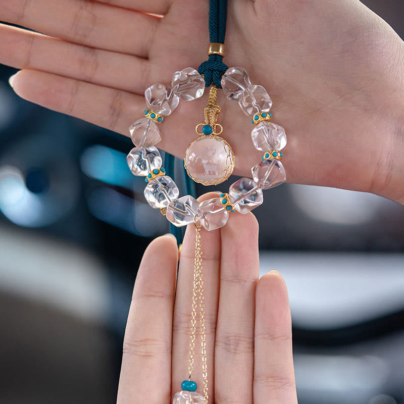 Buddha Stones, decoración colgante de coche con protección de calabaza de ciervo de cristal blanco