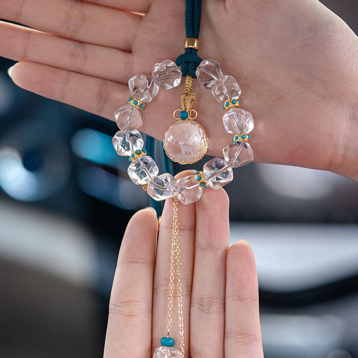 Buddha Stones, decoración colgante de coche con protección de calabaza de ciervo de cristal blanco