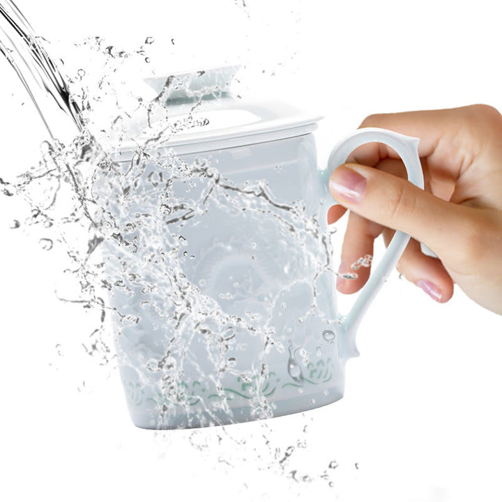 Buddha Stones Jingdezhen Linglong porcelana auspiciosa dragón Fénix barco navegación suave taza de té de cerámica tazas de té de oficina 420ml