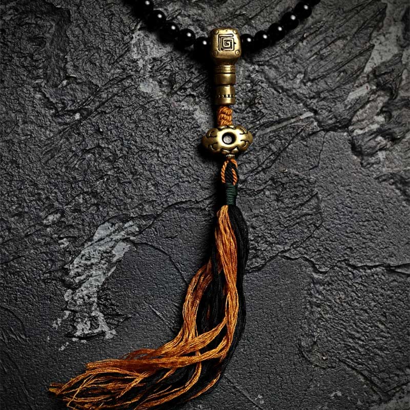 Buddha Stones tibetanas 108 cuentas de Mala ónix negro cuentas de ojo de tigre pulsera de protección Bagua de nueve palacios