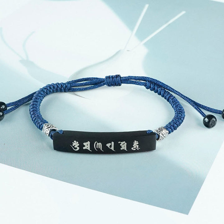 Pulsera de protección con incrustaciones de plata y madera de ébano, seis palabras verdaderas, budismo de Buddha Stones