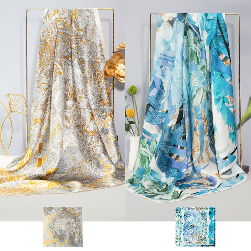 Bufanda de seda de morera 100% con pintura al óleo de jungla de Buddha Stones , bufanda de cuello de seda de doble cara de grado superior 6A - image 29