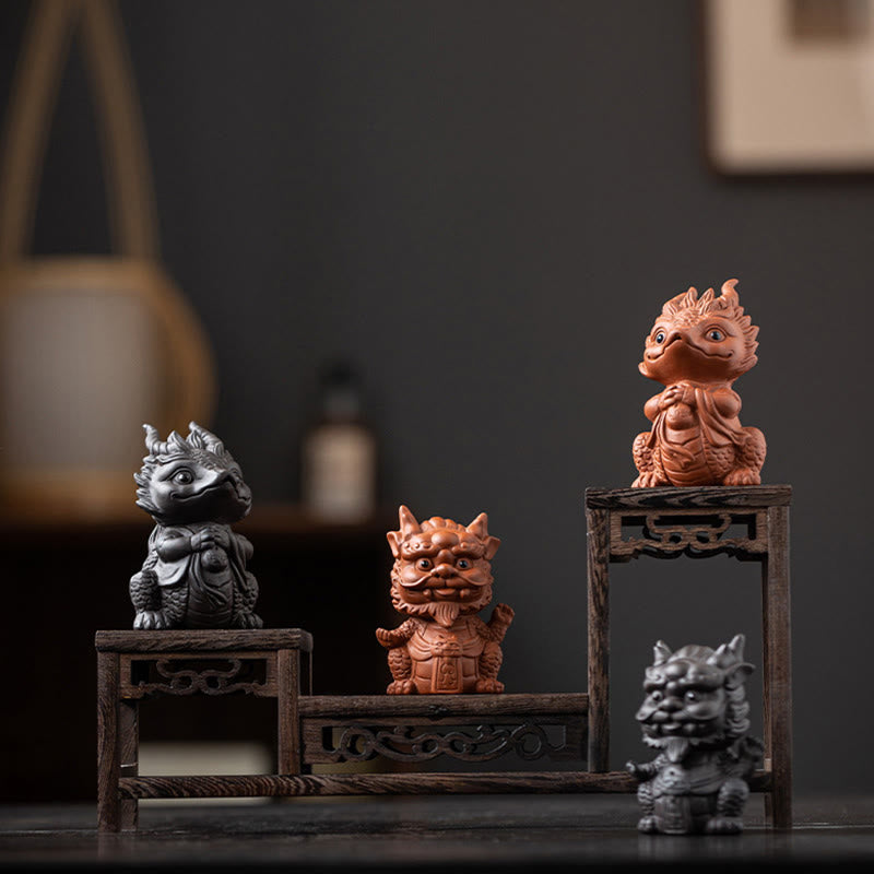 Buddha Stones, dragón de la suerte, riqueza, té, mascota, figura decorativa de arcilla púrpura, decoración