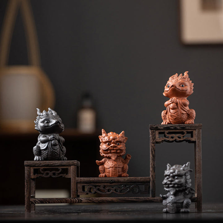 Buddha Stones, dragón de la suerte, riqueza, té, mascota, figura decorativa de arcilla púrpura, decoración