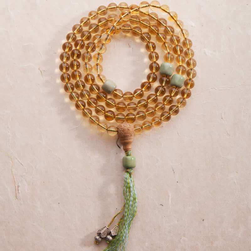 108 cuentas Mala de plata de ley 925, citrino, sándalo, turquesa, protección, pulsera de prosperidad - Citrino (Felicidad ♥ Prosperidad) - image 0