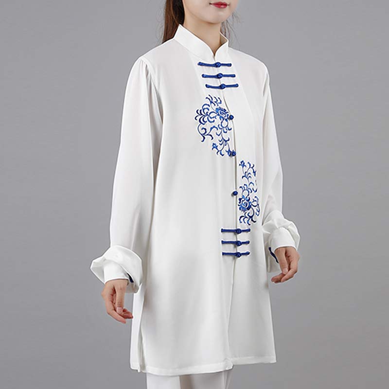 Conjunto de ropa unisex con bordado de flores y Buddha Stones para meditación, oración, espiritualidad, zen, tai chi y qigong.