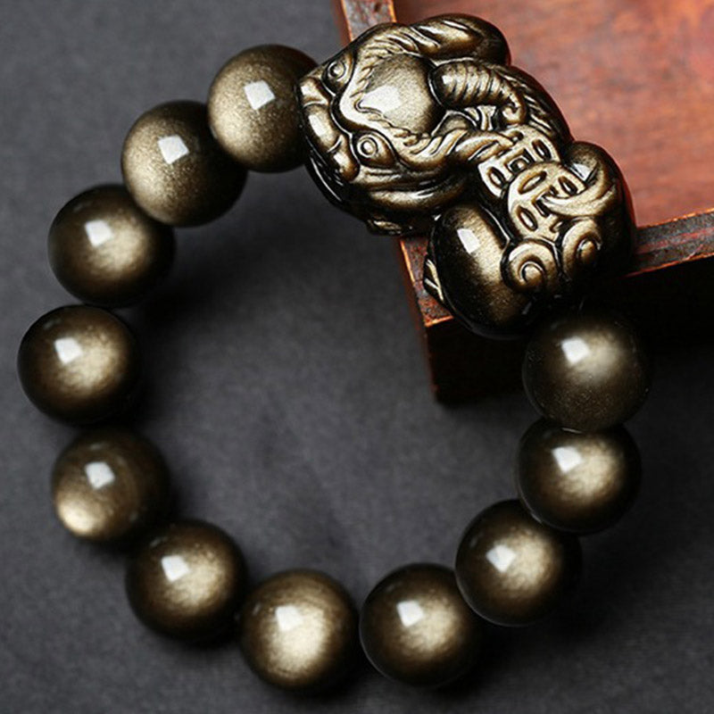 Pulsera de protección de obsidiana dorada FengShui PiXiu