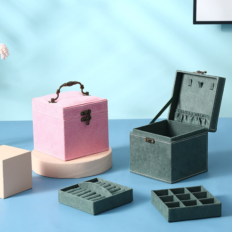 Caja organizadora de joyas con Buddha Stones, caja de almacenamiento de joyas de tres capas, caja de regalo de franela
