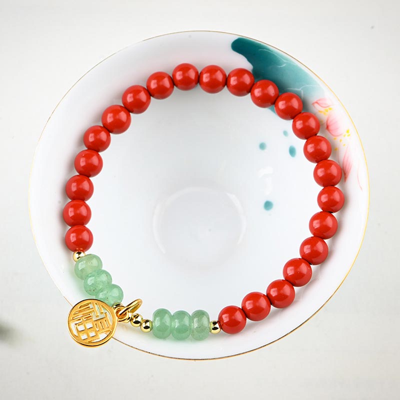 Collar de pulsera de la suerte de aventurina verde cinabrio tibetano con Buddha Stones