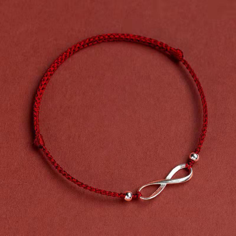 Pulsera tobillera de hilo rojo de la suerte con nudo infinito de plata de ley 925 con Buddha Stones