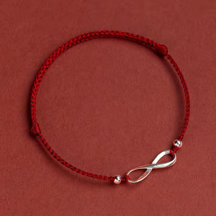 Pulsera tobillera de hilo rojo de la suerte con nudo infinito de plata de ley 925 con Buddha Stones
