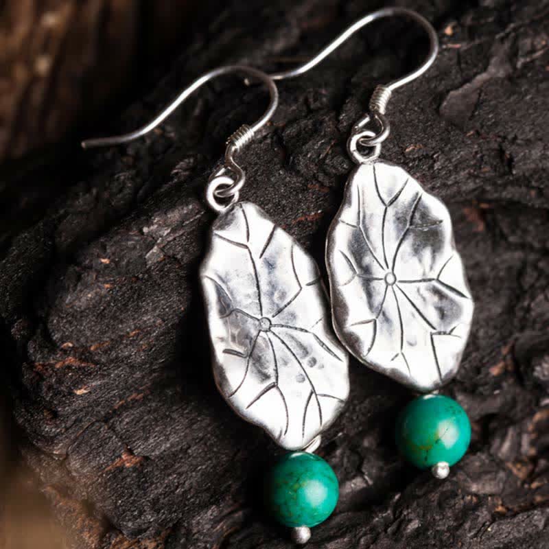 Pendientes colgantes de plata de ley 925 con protección de hoja de loto turquesa - image 1