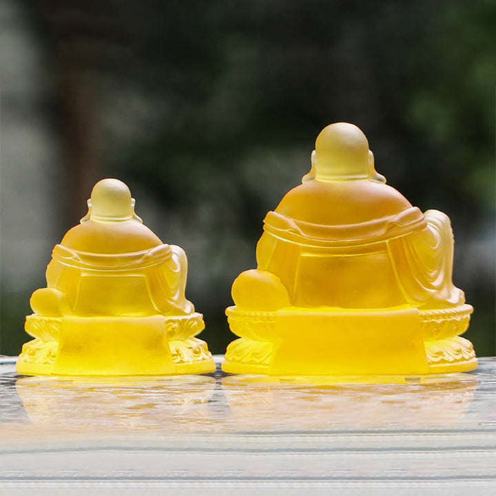 Buddha Stones hechas a mano, estatuilla de Buda sonriente, pieza de arte de cristal Liuli, estatua de riqueza, decoración del hogar