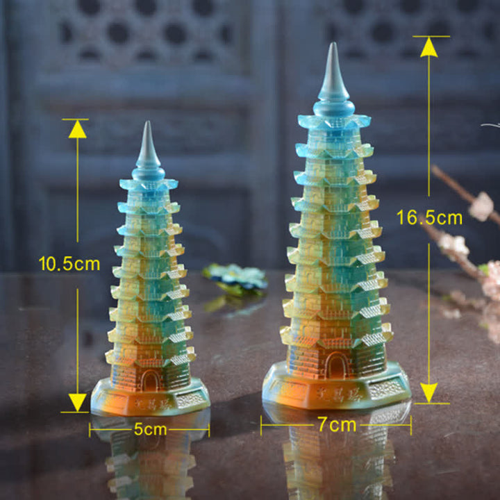 Feng Shui Wenchang Torre hecha a mano Liuli Crystal Pagoda Pieza de arte Suerte Decoración de la oficina en el hogar - image 12