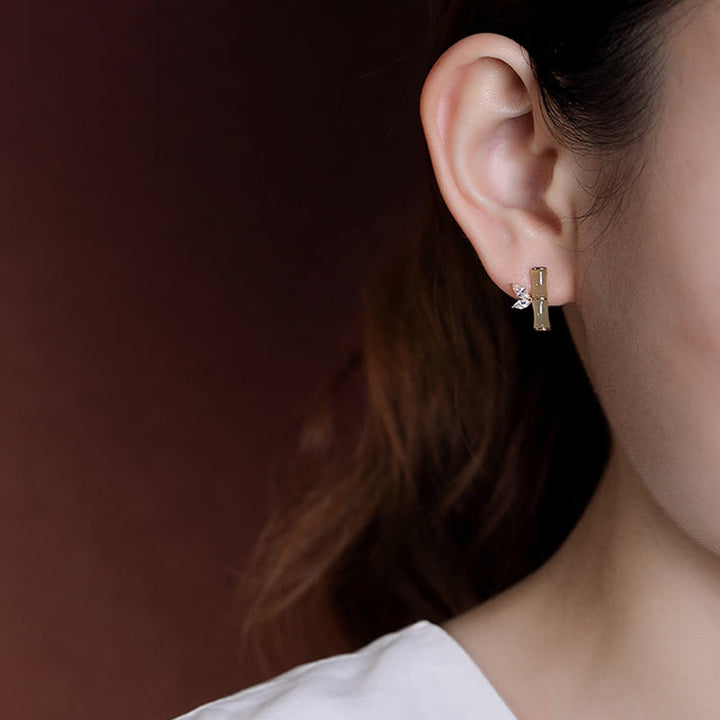 Pendientes de plata de ley 925 con Buddha Stones , jade cian hetiano, jade blanco, ágata roja, patrón de bambú, pendientes de la suerte