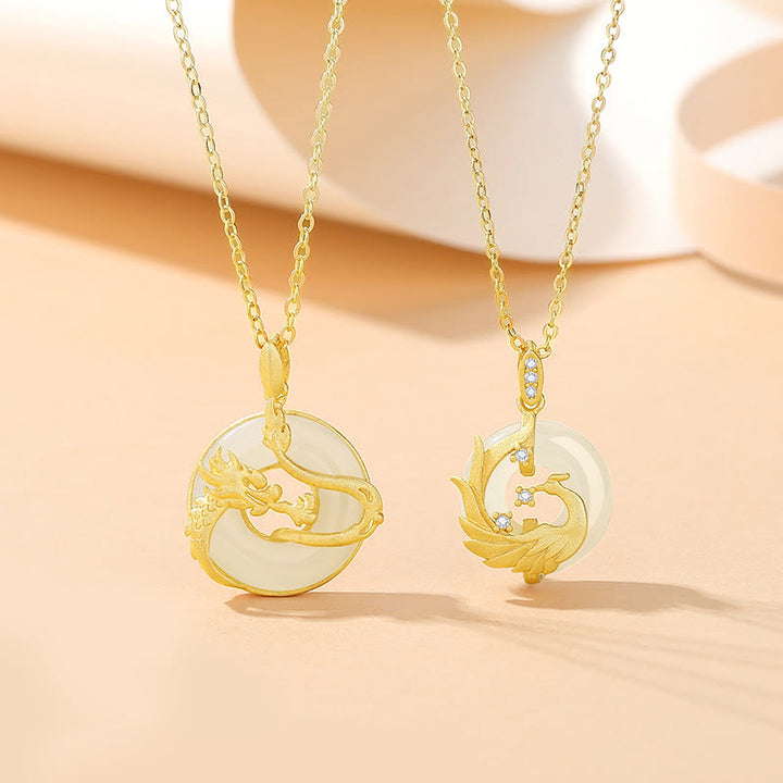 Buddha Stones de Plata de Ley 925, Año del Dragón, Jade Hetian, dragón dorado, Fénix, hebilla de la paz, colgante de collar de la suerte - image 0