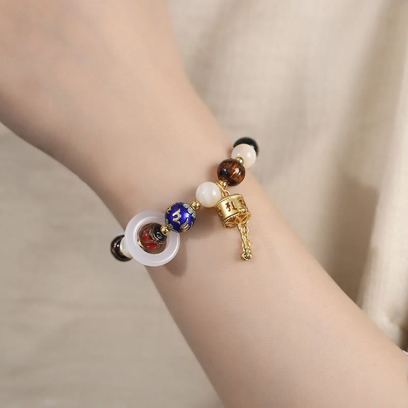 Buddha Stones, incienso tibetano, ceniza de cristal Liuli, piedra Tridacna, piedra solar, Om Mani Padme Hum, pulsera con dije de rueda de oración