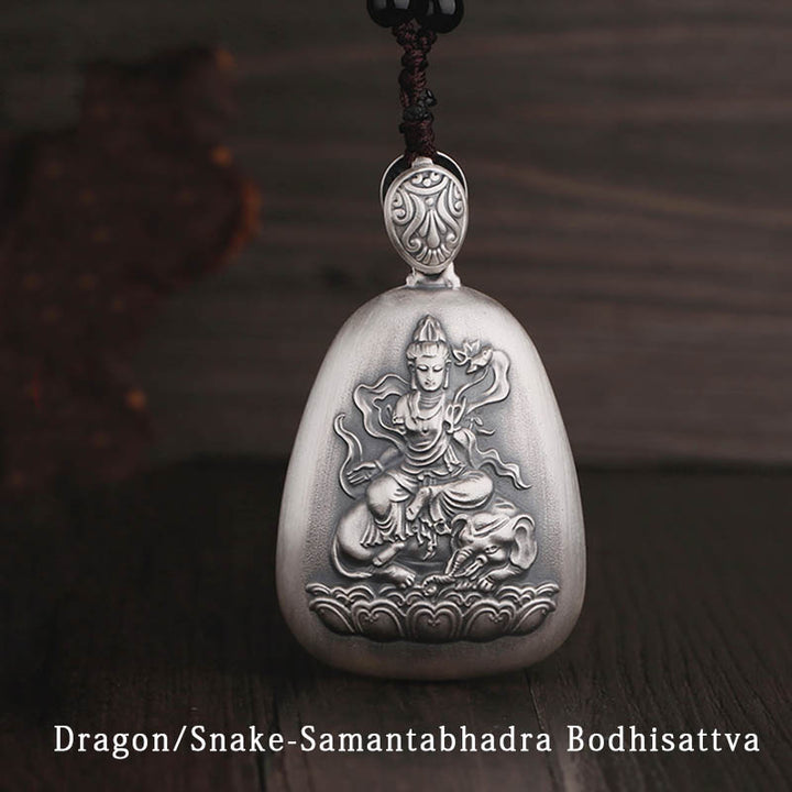Collar con colgante de plata de ley 999 con Buddha Stones del zodíaco chino, corazón de Buda natal, Sutra grabado