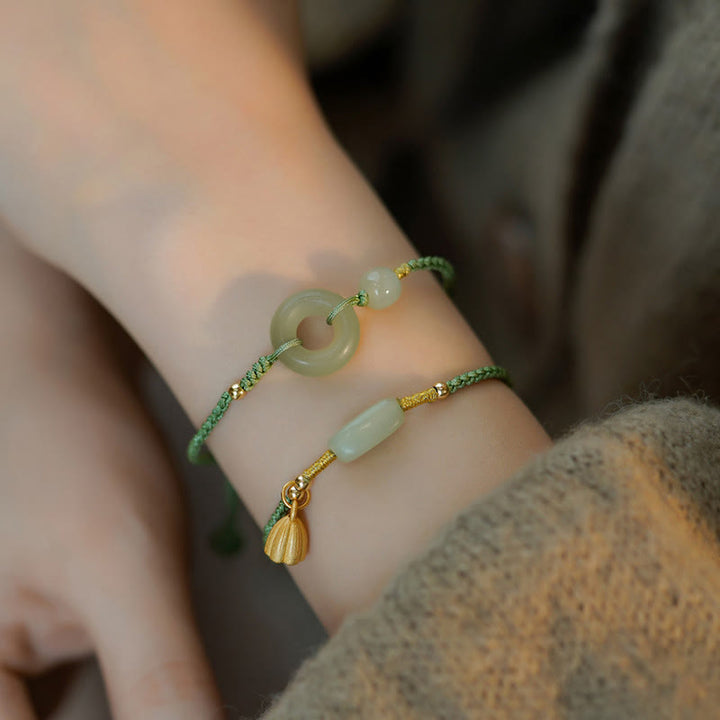Buddha Stones Lotus Jade Paz Hebilla Cuenta Suerte Felicidad Charm Pulsera de cadena