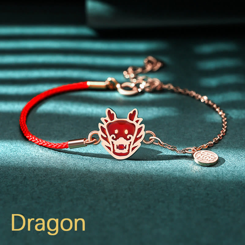 Pulsera de cadena de hilo rojo con protección de la suerte del zodiaco chino que cambia de color de Plata de Ley 925 con Buddha Stones - Dragón (circunferencia de la muñeca 14-15 cm) - image 0