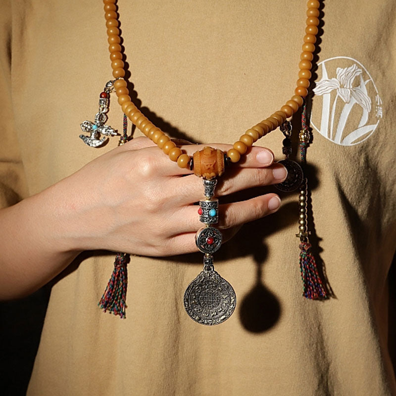 Tíbet 108 Mala cuentas Bodhi semilla Bagua Vajra pulsera de riqueza