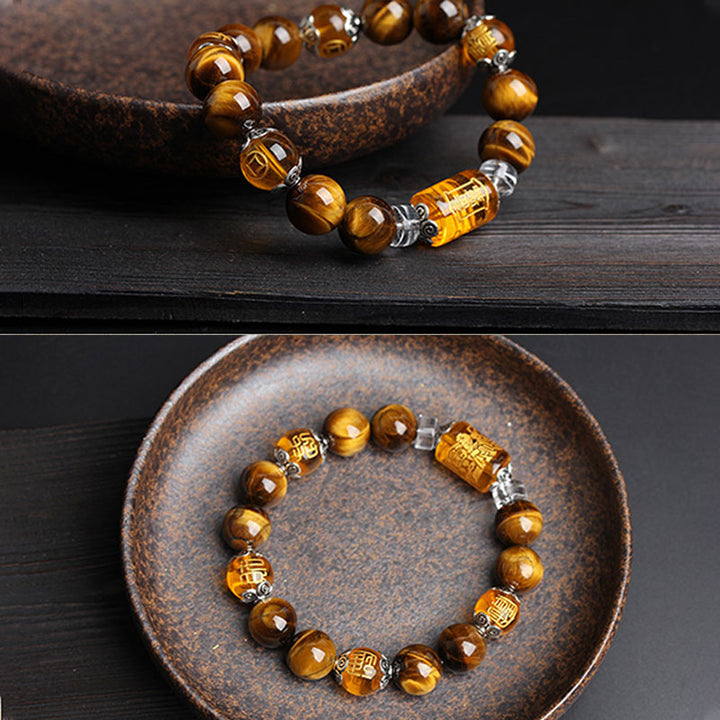 Pulsera de prosperidad y fortuna con cuentas de ojo de tigre y Buddha Stones