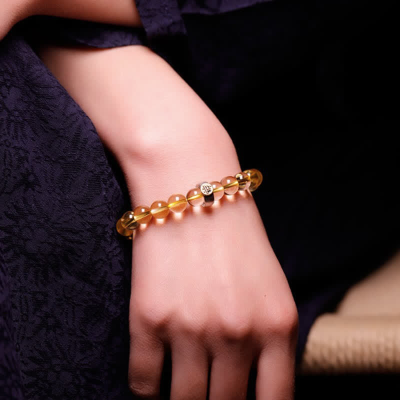 Pulsera de protección de citrino de Buda natal del zodíaco chino de plata de ley 925